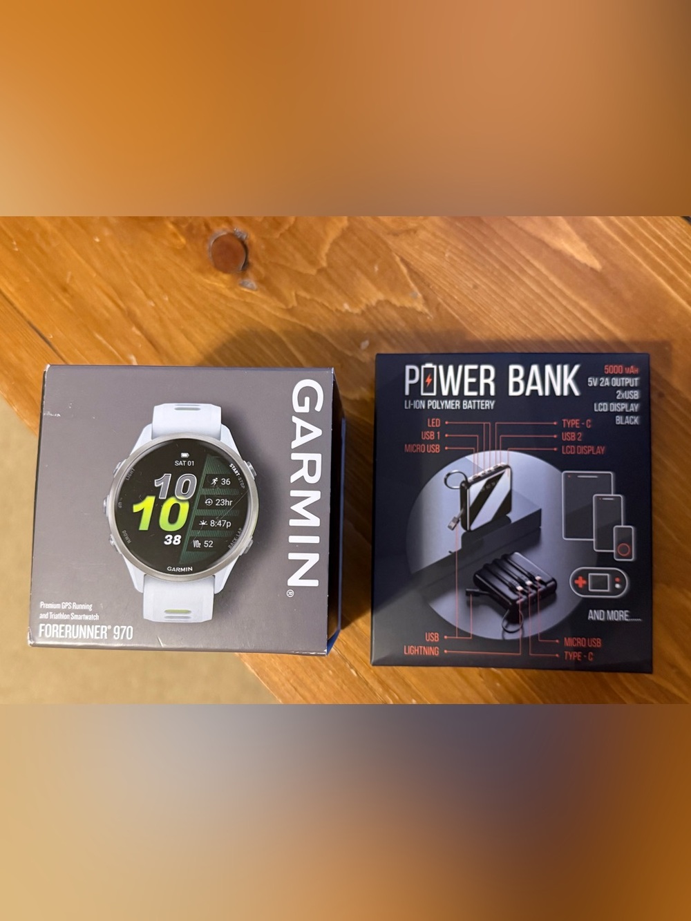 Garmin White and Neon Yellow Sport GPS Smartwatch w/Powerbank